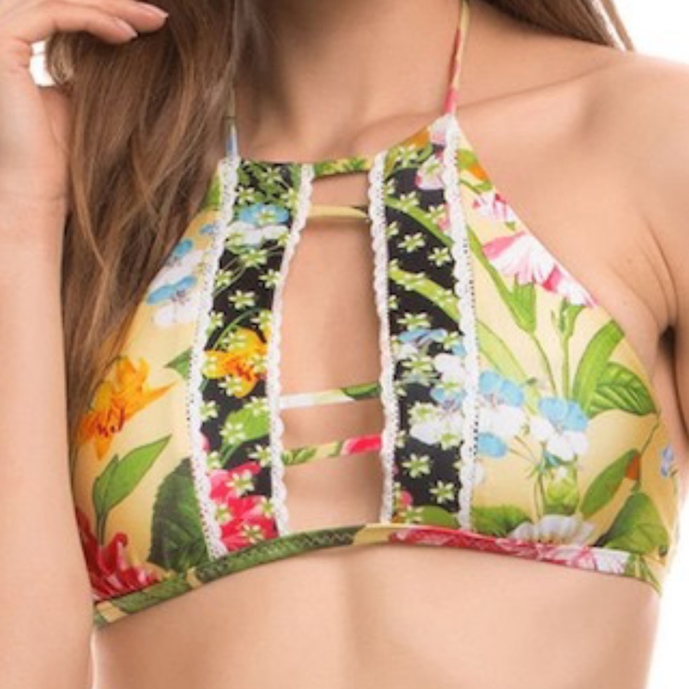 Floral Print High Neck Bikini Top
